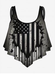 Gothic Distressed American Flag Print Flounce Bikini Top -  