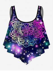 Retro Printed Flounce Tankini Top -  