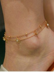 Beach Rose Dragonfly Charm Layered Anklet -  