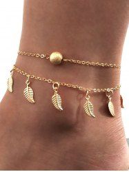 Beach Leaf Charm Double Layer Anklet -  