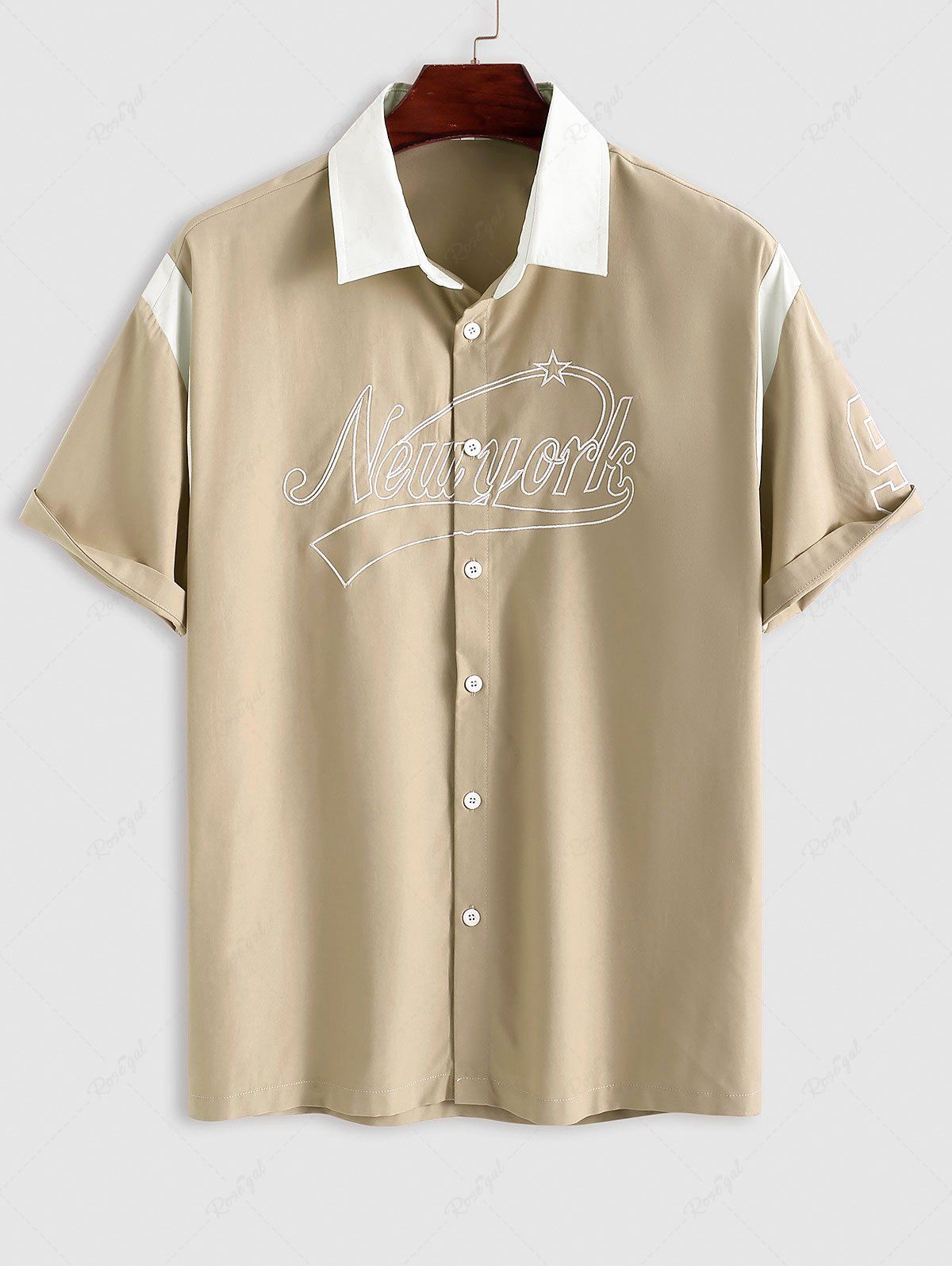 Latest NEW YORK Embroidery Short Sleeves Colorblock Shirt  