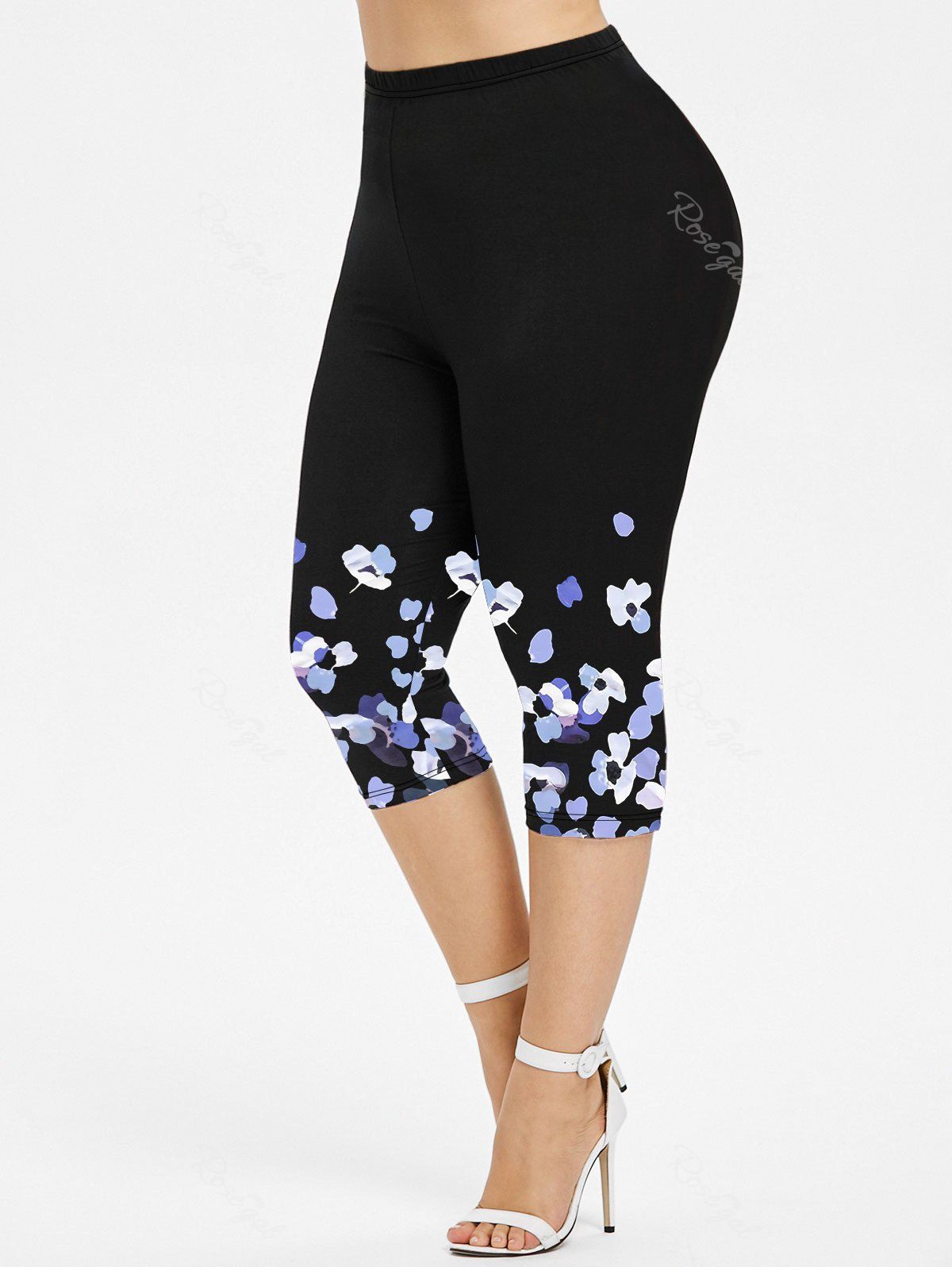Best Plus Size Floral Printed Capri Leggings  