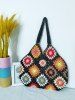Flower Pattern Crochet Tote Bag -  