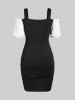 Plus Size Broderie Anglaise Ruffles Open Shoulder Bodycon Dress with Bowknot -  