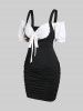 Plus Size Broderie Anglaise Ruffles Open Shoulder Bodycon Dress with Bowknot -  