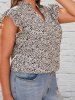 Plus Size Ditsy Print Ruffles Casual Blouse -  
