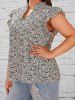 Plus Size Ditsy Print Ruffles Casual Blouse -  