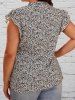 Plus Size Ditsy Print Ruffles Casual Blouse -  