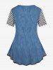Plus Size 3D Checkered Jeans And Figure Print Short Sleeve Tee -  