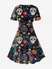 Gothic Skull Allover Print A Line Tee Dress -  