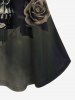 Gothic Vintage Skull Rose Butterfly Print Cold Shoulder T-shirt -  