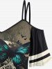Gothic Vintage Skull Rose Butterfly Print Cold Shoulder T-shirt -  