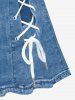 Plus Size 3D Jeans Lace Up Printed Skirt -  