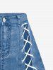 Plus Size 3D Jeans Lace Up Printed Skirt -  