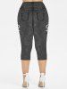 Plus Size 3D Lace-up Jeans Printed Capri Jeggings -  