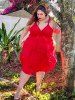 Plus Size Valentines Flounce Twist Solid Sleeveless A Line Party Midi Dress -  