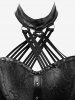 Gothic Halter Crisscross PU Leather Strappy Brocade Corset -  