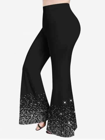 Plus Size 3D Glitter Light Beam Print Flare Pants - BLACK - 1X | US 14-16