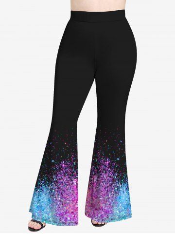 Plus Size Sparkly Glitter Printed Flare Pants