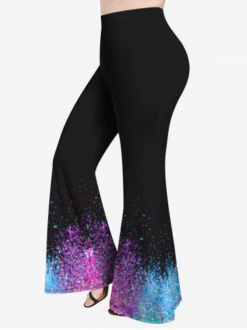 Plus Size Sparkly Glitter Printed Flare Pants