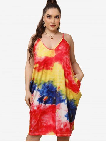 Robe Ligne A Teintée à Bretelle de Grande Taille avec Poches