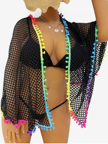 Plus Size Frill Crochet Sarong Cover Up - BLACK - ONE SIZE