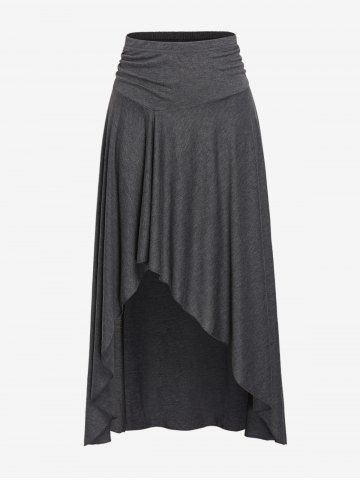 Plus Size Pleated Asymmetric Pull On Midi Skirt - GRAY - L | US 12