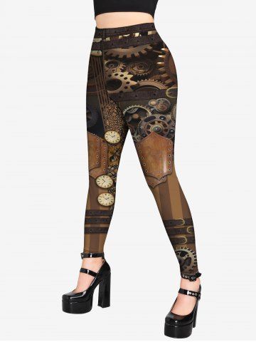 Gothic Steampunk 3D Machines Gear Print Leggings