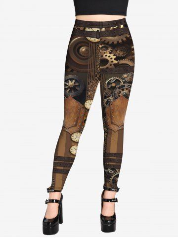 Gothic Steampunk 3D Machines Gear Print Leggings