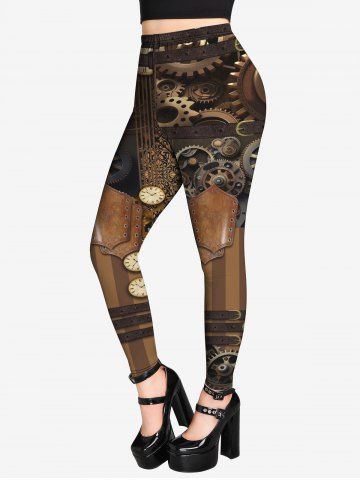 Gothic Steampunk 3D Machines Gear Print Leggings
