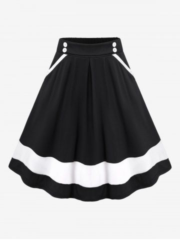 Plus Size Colorblock A Line Midi Skirt - BLACK - M | US 10