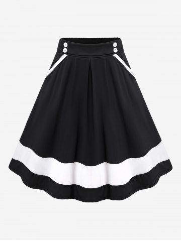 Plus Size Colorblock A Line Midi Skirt - BLACK - L | US 12