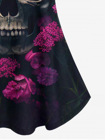 Gothic Skull Flower Print Cold Shoulder T-shirt