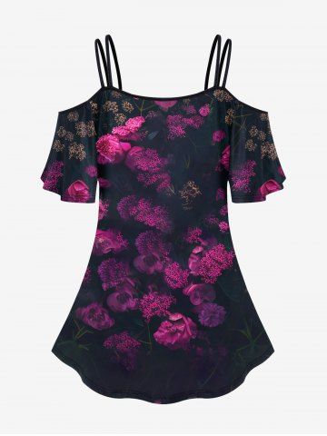 Gothic Skull Flower Print Cold Shoulder T-shirt