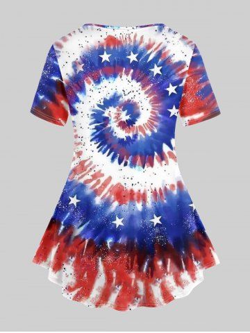 Plus Size American Flag Tie Dye Printed Patriotic Tee