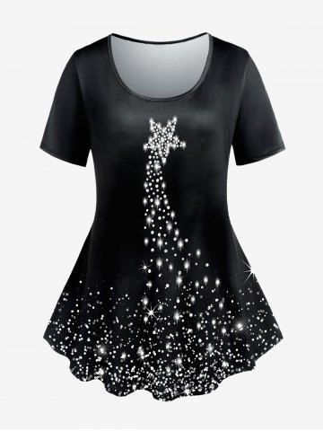 Plus Size Light Beam And Sparkling Star Print Short Sleeve Tee