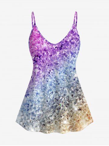 Plus Size Light Beam And Sparkling Sequin Printed Cold Shoulder T-Shirt - PURPLE - S | US 8