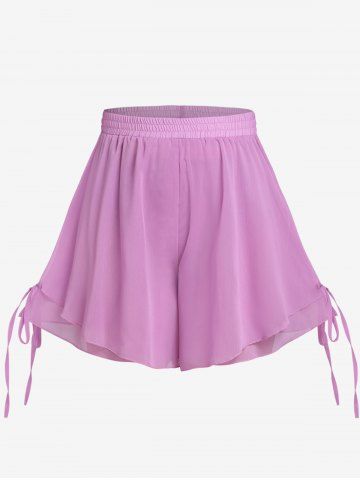 Plus Size Side Tie Layered Chiffon Shorts - LIGHT PURPLE - 1X | US 14-16