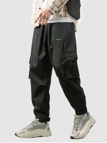 Multi-pockets Magic Tape Design Cargo Pants - BLACK - S