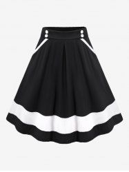 Plus Size Colorblock A Line Midi Skirt -  