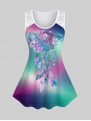 Plus Size Lace Panel Dreamcatcher Flower Printed Ombre Tank Top -  