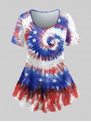 Plus Size American Flag Tie Dye Printed Patriotic Tee -  