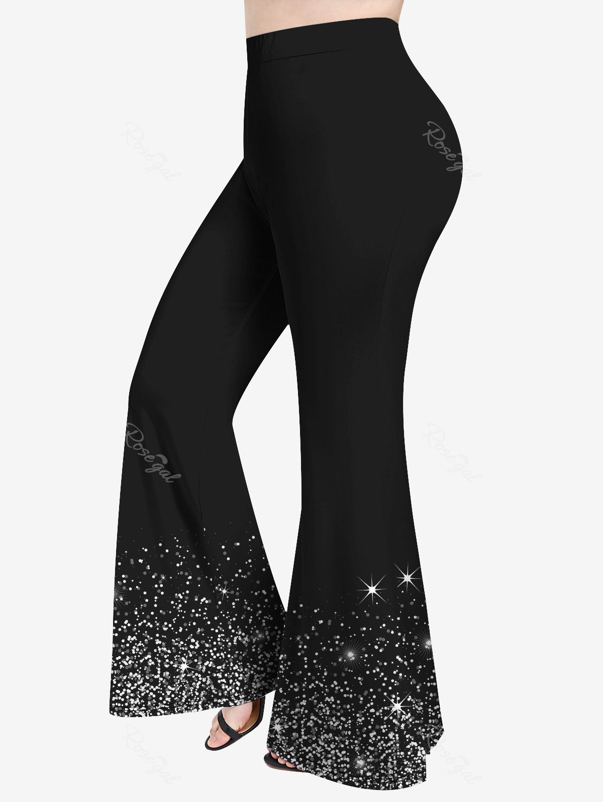 Trendy Plus Size 3D Glitter Light Beam Print Flare Pants  