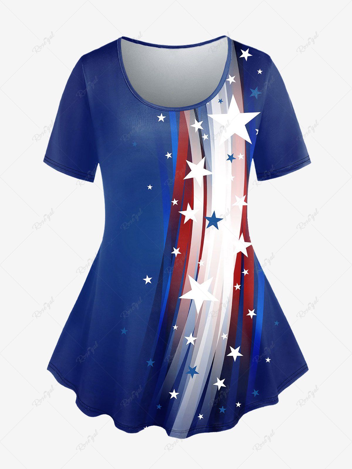 T-shirt à Drapeau Américain à Manches Courtes Grande Taille Bleu 5x | US 30-32