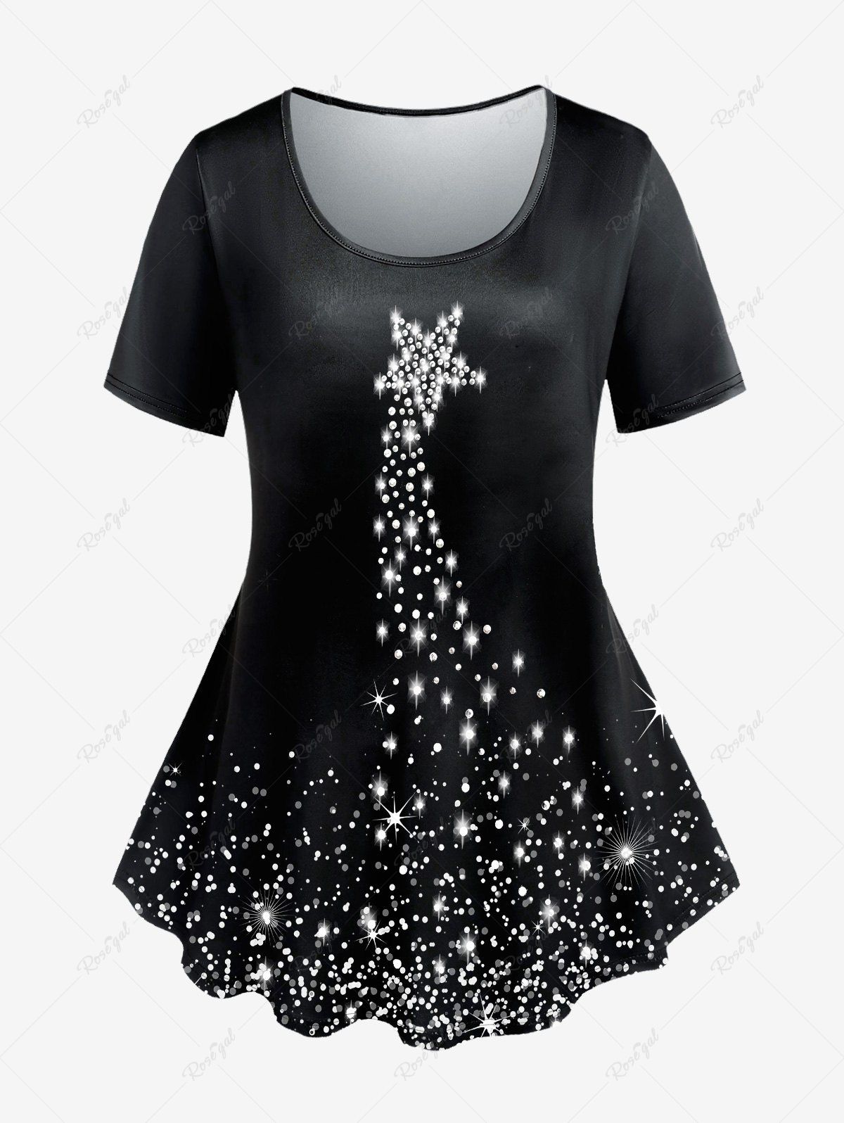 Unique Plus Size Light Beam And Sparkling Star Print Short Sleeve Tee  
