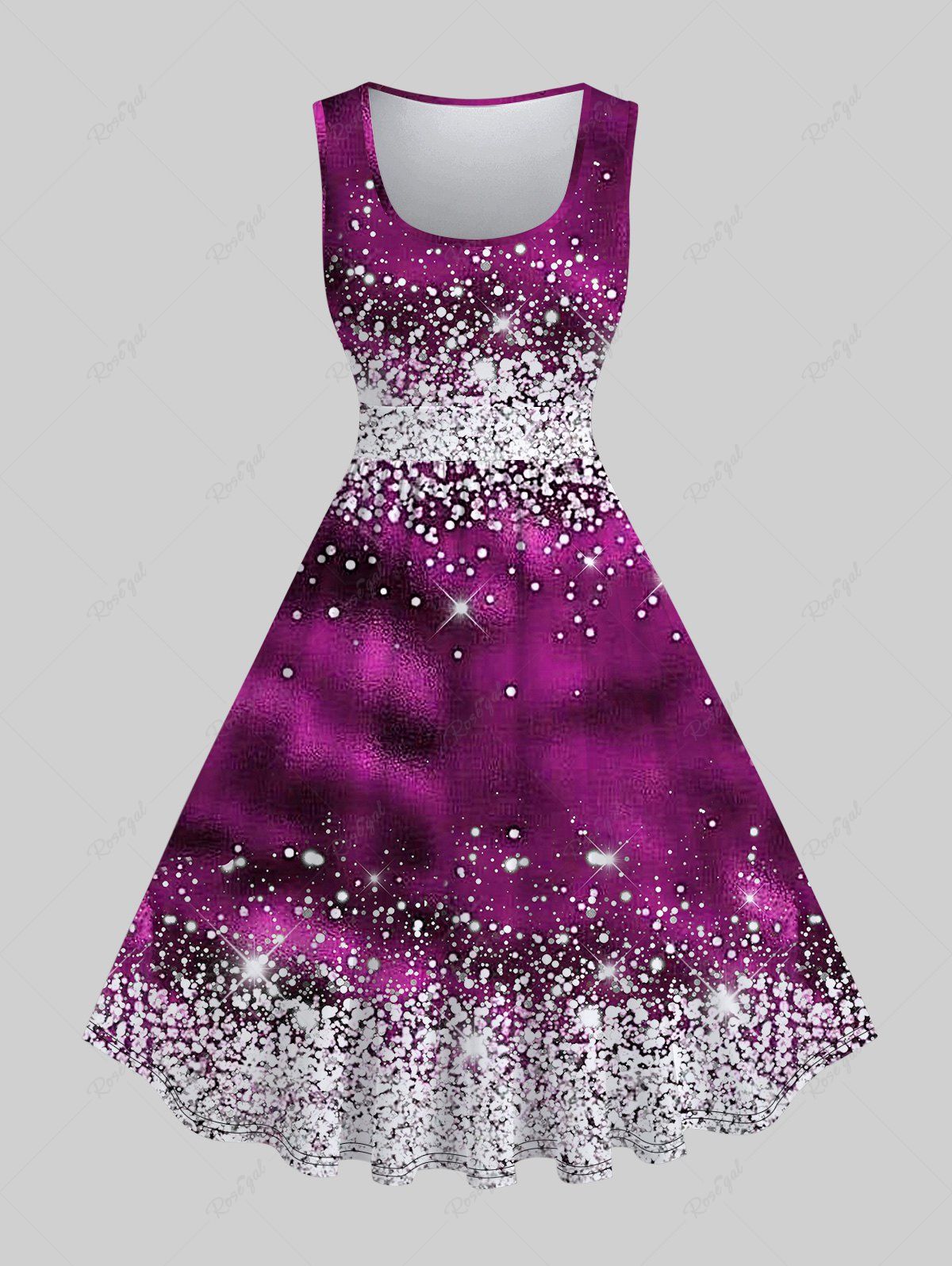 Latest Plus Size Sparkly Glitter Printed Sleeveless A Line Dress  