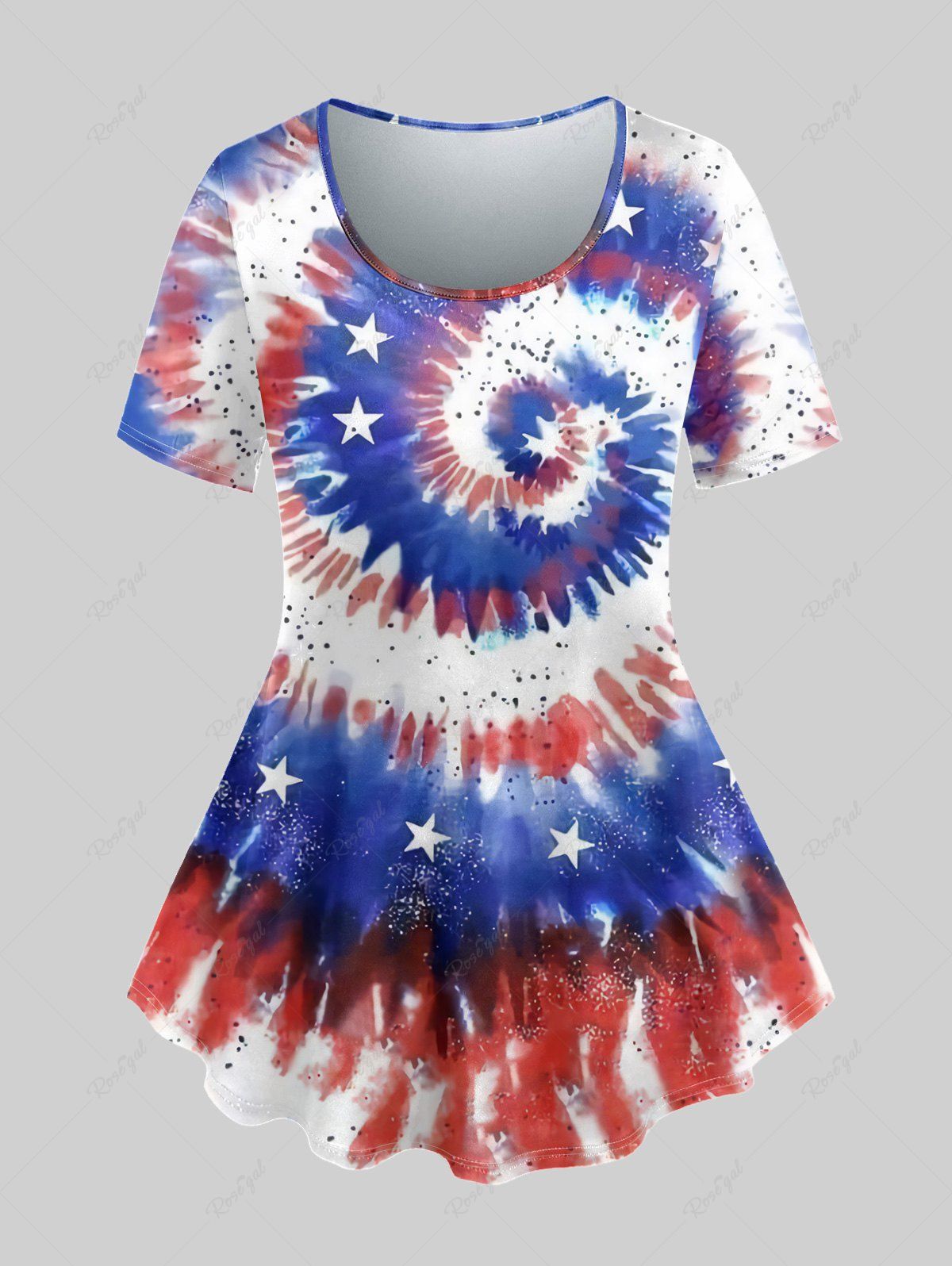 T-shirt Drapeau Américain Teinté Imprimé Patriotique de Grande Taille Multi-A 4X | US 26-28