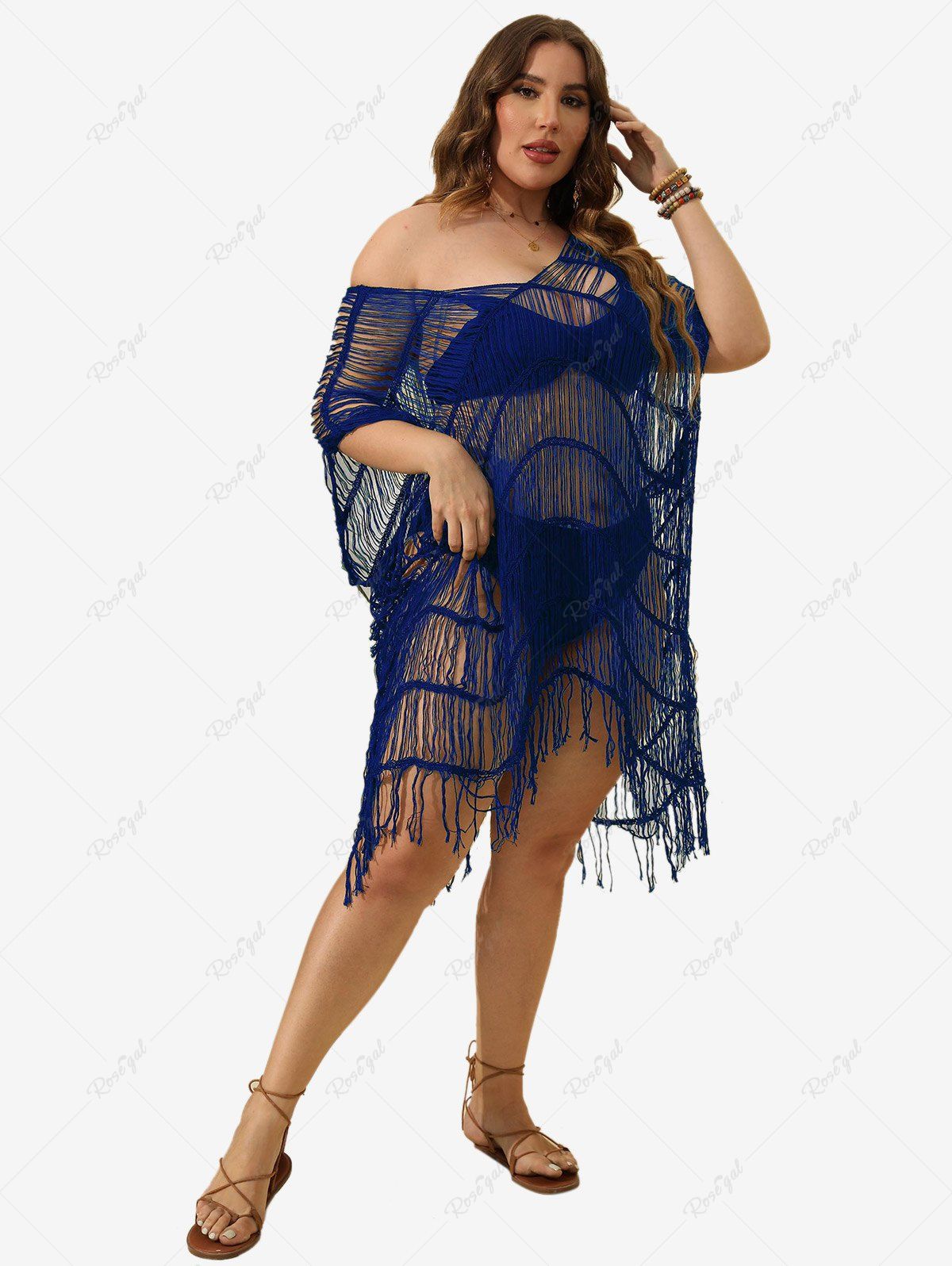 Outfit Plus Size See Thru Tassel Crochet Cover Up Dress  