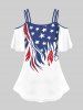 Plus Size Patriotic American Flag Printed Cold Shoulder Tee and American Flag 3D Printed Skinny Capri Plus Size Jeggings Outfit Bundle -  