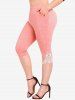 Sweetheart Neck Plaid Twofer Tee and Contrast Lace Panel Pocket Capri Leggings Plus Size Outfits -  